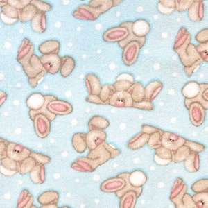 Bunnies on Blue Flannel Fabric By The Yard Half Yards 100% Cotton Coordinate polka dots A.E. Nathan rabbits floppy bunny boy girl Easter
