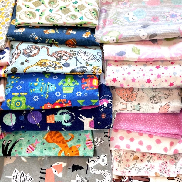 Baby Flannel Scrap Pack Bundle Fabric Scraps Pieces Random Assortment Animals Flowers by weight I Spy quilt childrens infants toddler