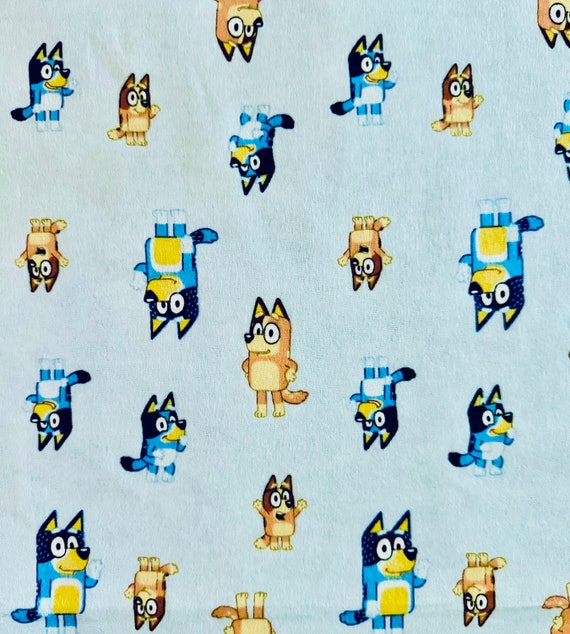 Bluey Light Blue Flannel Fabric by the Yard 100% Cotton Bingo