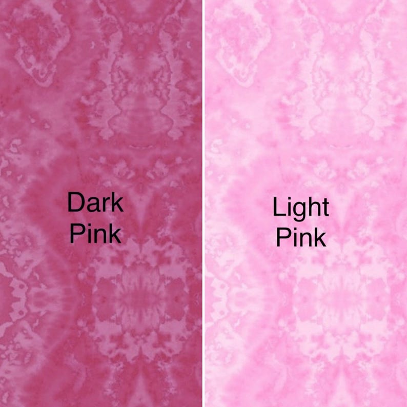 May include: Two fabric swatches, one dark pink and one light pink. Both fabrics have a marbled, tie-dye pattern.