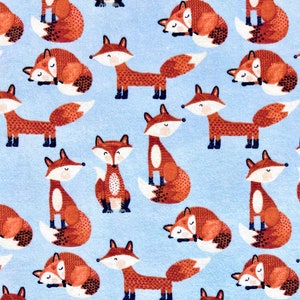 Foxes on Blue Flannel Fabric By The Yard or Half Yards 100% Cotton cute Sleeping Fox by A.E. Nathan