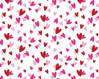 Gnomes In Love Scattered Heart fabric by the Yard 100% Premium Cotton Valentine’s Day Romance Anniversary red pink hearts by Riley Blake
