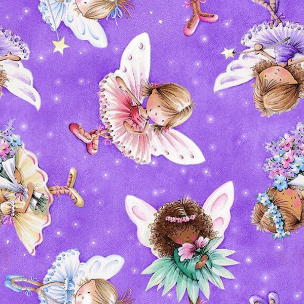 Fairy Garden Fairies LARGE PRINT Fabric by the Yard 100% Premium Cotton by Studio E fairy sprite flowers angels ballerinas diverse