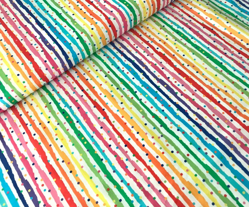 Rainbow Confetti Stripe Fabric By The Yard or Half yards 100 Etsy