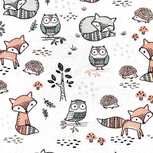 Charming Woodland Baby Animals Fabric By The Yard 100% Cotton Little Forest Friends foxes hedgehogs owls muted by Fabric Editions