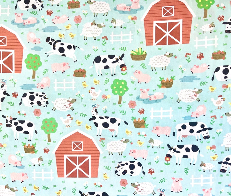 Barn Ritor Papper Robert Kaufman Cuddly Countryside Farm Fabric by the Yard 100% Premium ...