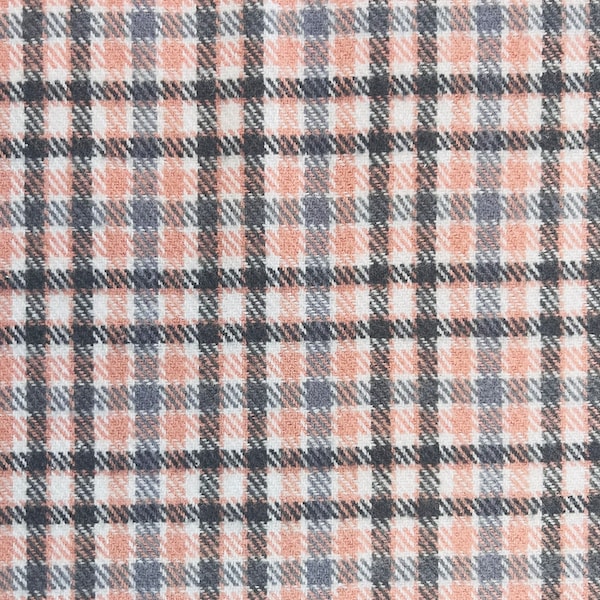 Blush Pink & Gray Small Plaid Woven Flannel Fabric By The Yard 100% Brushed Cotton double-sided soft medium weight shirting peach tartan