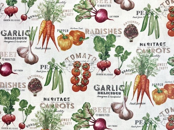 Garden Vegetables 45” Canvas Fabric By The Yard 100% Cotton duck cloth farmers market for home decor reusable grocery bags LARGE PRINT
