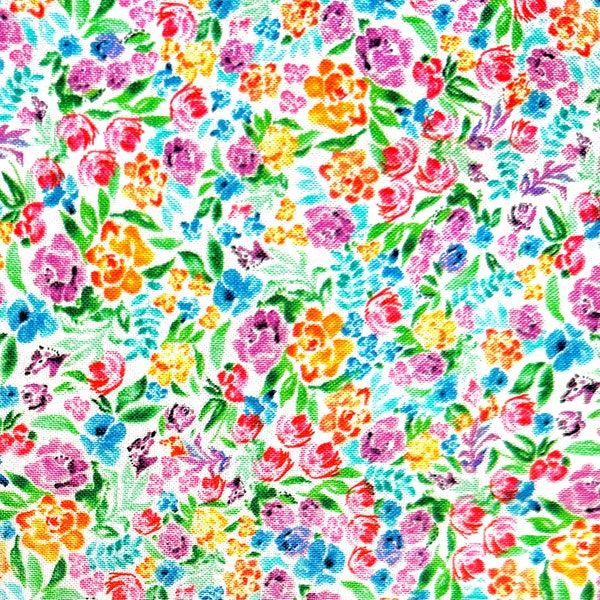 Bright Ditsy Floral on White Fabric By The Yard 100% Premium Cotton Spring Summer Tiny Flowers Gardening “Gardenscape” by Blank Quilting