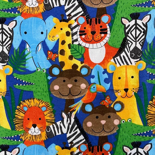 Safari Animals Flannel Fabric By The Yard or Half Yards 100% Cotton Elephant Lion Giraffe Zebra Monkey Crocodile Tuscan  by A.E. Nathan