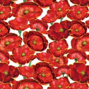 Poppies All Over Fabric By The Yard 100% Premium Cotton Poppy Days by Studio E red white flowers floral packed