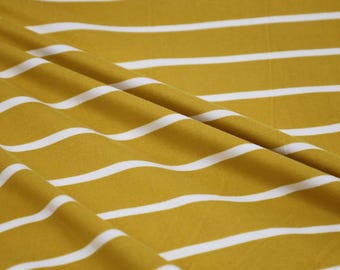 Mustard Stripe Knit Fabric by the Yard Soft Jersey 58” Double Brushed 4-way Stretch by Fabric Merchants stripes yellow-gold