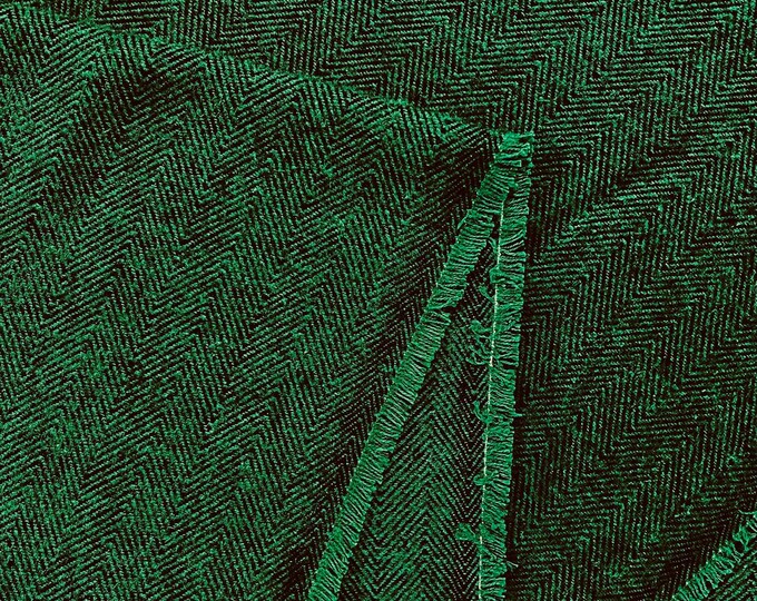 Green Herringbone Woven Flannel Fabric by the Yard or Half Yards 100