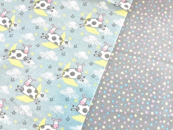 Pink Blue & Yellow Dots on Gray Flannel Fabric by the Yard Half Yards 100%  Cotton by A. E. Nathan Nursery Rhyme Mother Goose Small Polka Dot 