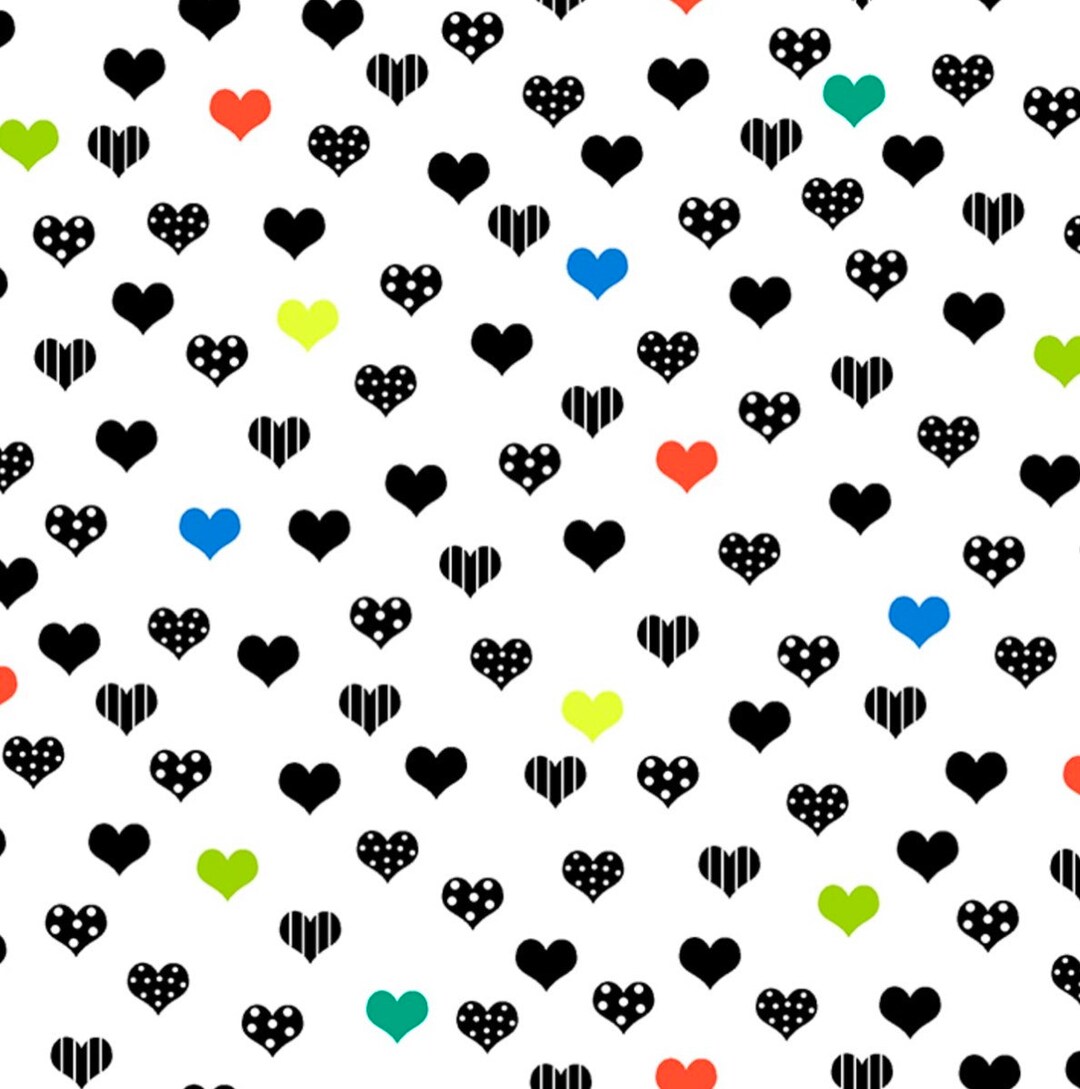 Black & White With a Touch of Bright Hearts Fabric by the Yard Etsy