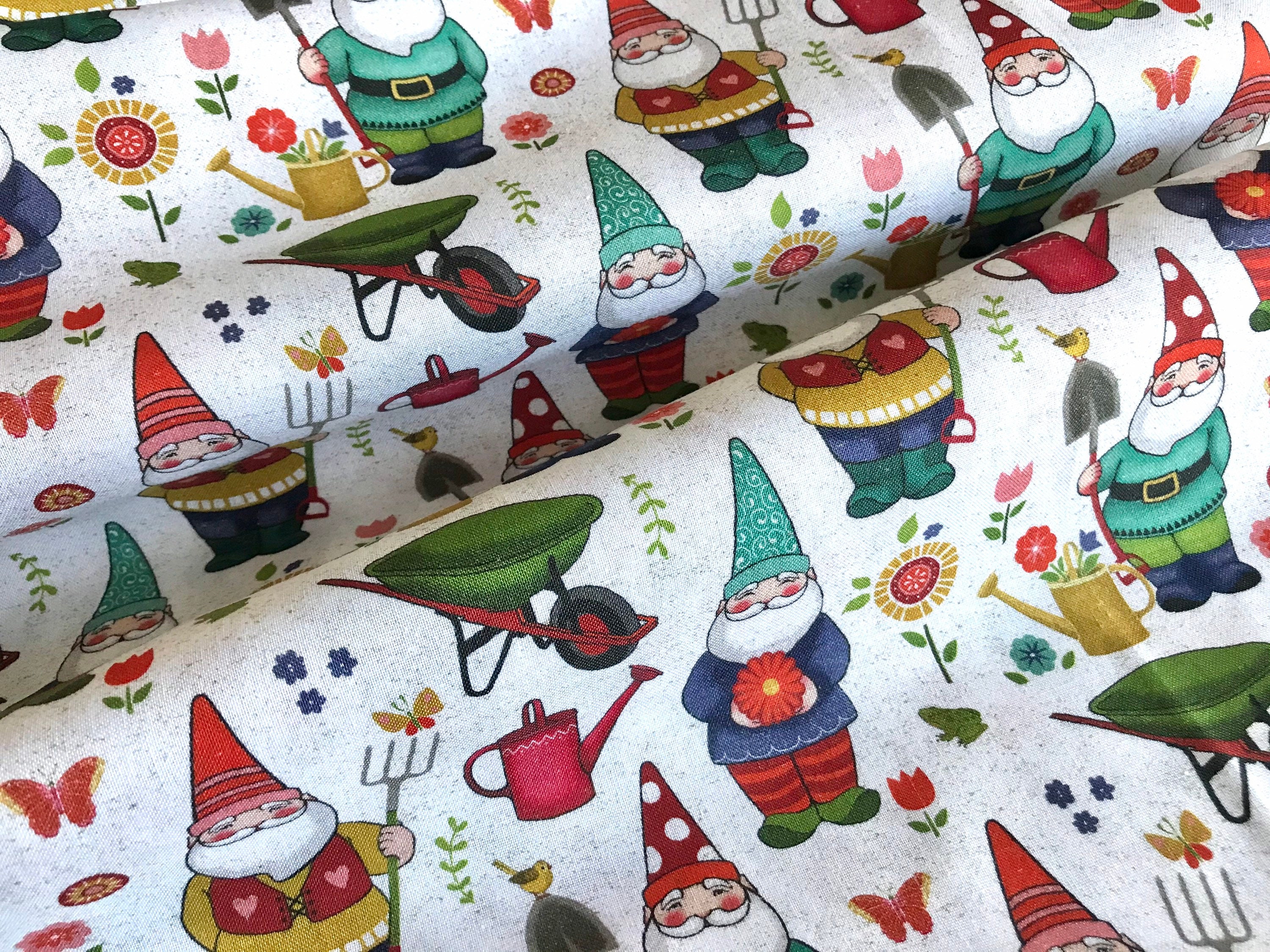 Garden Gnomes Fabric by the Yard or half Yards 100 Cotton Etsy