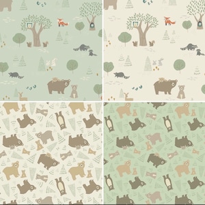 Flannel Elmer & Eloise Woodland Animals Fabric Collection By The Yard 100% Cotton By Riley Blake foxes bears rabbits quail forest friends