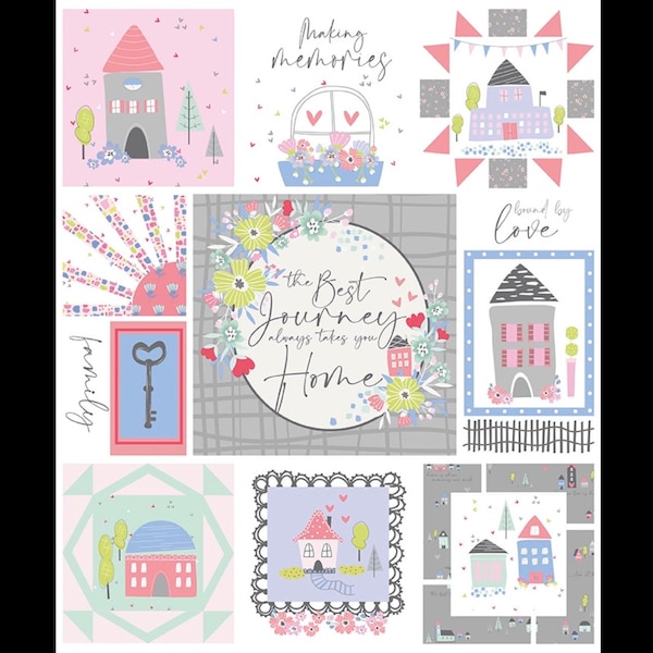 Mulberry Lane Home & Family 36” Quilt Panel 100% Premium Cotton Fabric by Riley Blake housewarming wedding “Bound By Love” memories journey