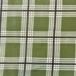 Green & Gray Printed Plaid Flannel Fabric By The Yard 100% Cotton “Snow Leopard” by Riley Blake double-napped soft brushed LARGE