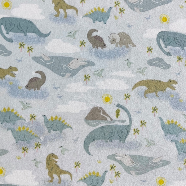 Little Dinosaurs on Sky Blue Flannel Fabric By The Yard 100% cotton Dinos Dinosaur silhouette “Roar” by Riley Blake