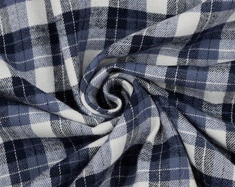 60” Wide Blue and White Yarn Dyed Plaid Shirting Fabric By The Yard 100% Brushed Cotton double-sided Ultra Lightweight Shirting soft hand