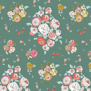 Flower Clusters on Lodgepole Green Fabric By The Yard 100% Premium Cotton “Sunsetridge” by Minki Kim for Riley Blake Sunset Ridge floral