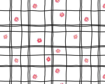 White Grid & Floral 57/58” Canvas Fabric By The Yard 100% Cotton by Riley Blake ditsy floral medium-weight wide home decor duck plaid