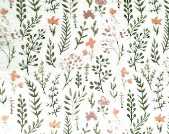 Colton Watercolor Floral Flannel Fabric By The Yard 100% cotton by Springs Creative green white leaves vines flowers
