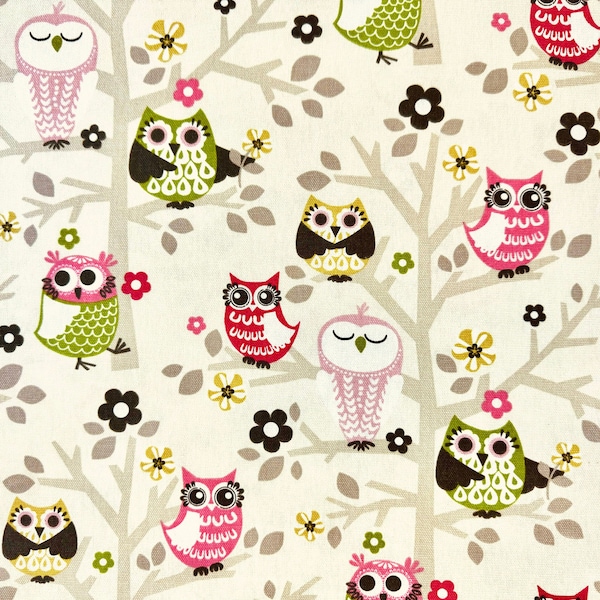 Sit’n A Tree Owls Canvas Fabric By The Yard 100% Cotton 45” Home Decor Duck Style Cloth upholstery bags forest woodland owl