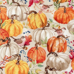 Autumn Day Fabric by Nancy Mink for Wilmington Prints By The Yard 100% Premium Cotton Flowers Autumn Fall Thanksgiving Pumpkin Harvest birds