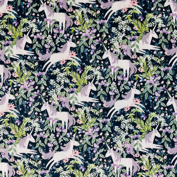 Unicorn Forest Softie Minky Fabric by the Yard 58” Wide Single-Sided Plush Fleece unicorns flowers trees nature by Timeless Treasures