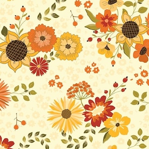 Fall’s In Town Floral Fabric By The Yard or Half Yards 100% Premium Cotton Thanksgiving Fall Autumn leaves flowers nature by Riley Blake
