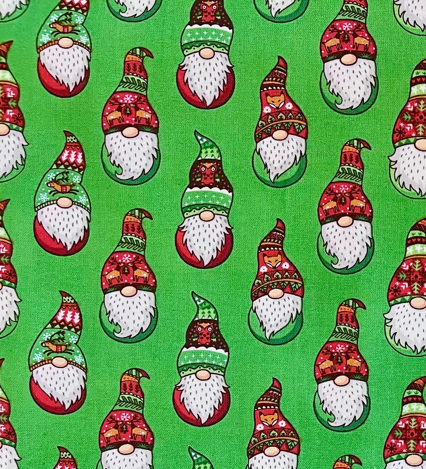 Santa Gnomes on Green Fabric by the Yard or Half Yards 100% - Etsy