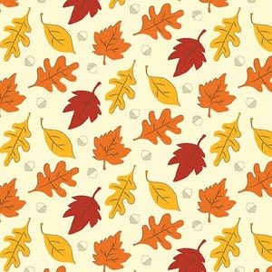 Fall’s In Town Scattered Leaves and Acorns Fabric By The Yard 100% Premium Cotton Thanksgiving Fall Autumn foliage nature by Riley Blake