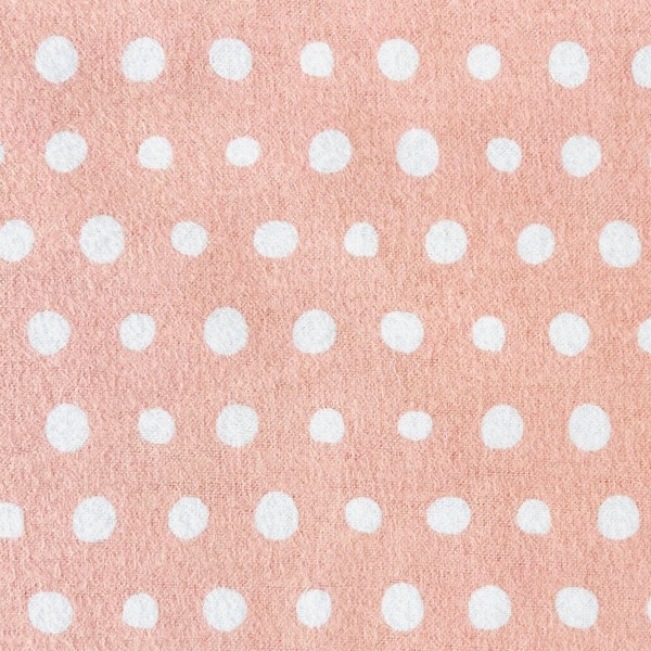 White Dots on Peachy Pink Flannel Fabric By The Yard 100% Cotton irregular polka dot Double Napped infant baby girl by Pop!