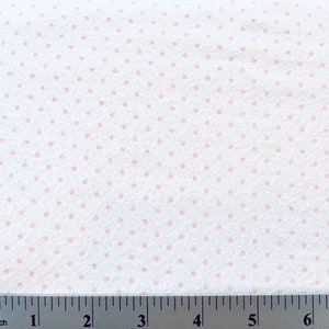 Pink Swiss Dots on White Flannel Fabric by the Yard 100% Cotton 1/8