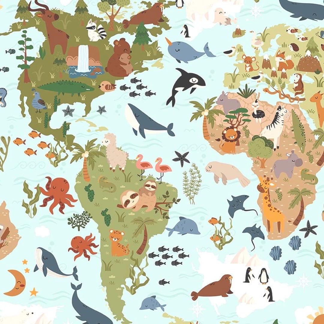 World Map 108” Wide Fabric by the Yard 100% Cotton “created With Love ...
