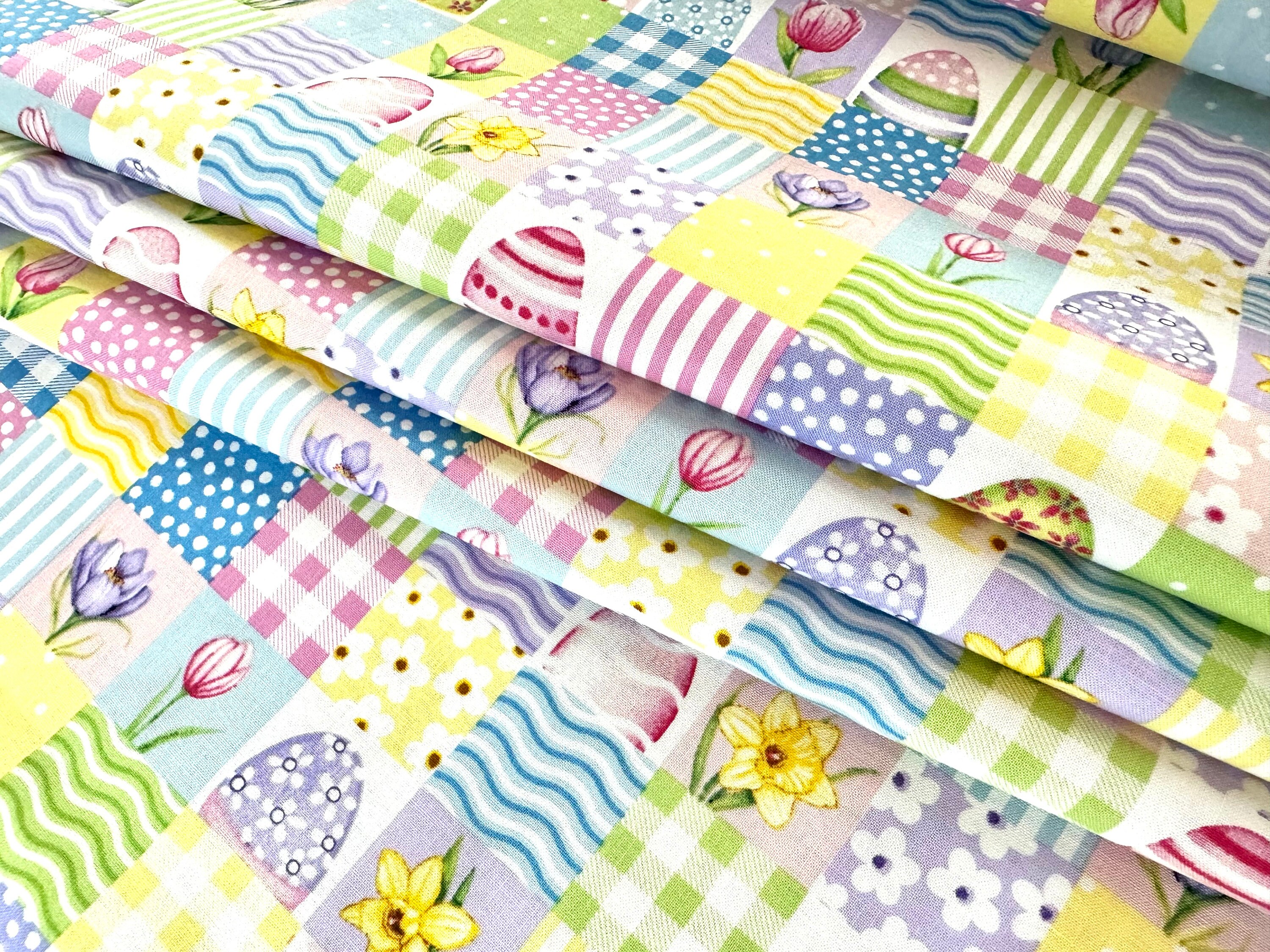 Easter Patchwork Blocks Fabric by the Yard 100% Premium Cotton “hoppy ...