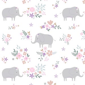 Floral Elephants Flannel Fabric By The Yard 100% Cotton by Camelot Fabrics baby infant elephant zoo