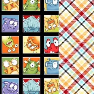 Monster’ocity collection Monster Fabric 100% Premium Cotton by the Yard monsters aliens blocks plaid by Shelley Comiskey for Henry Glass