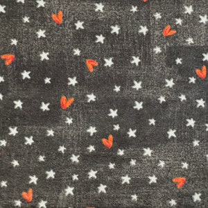 Hearts & Stars on Distressed Charcoal FLANNEL Fabric by the Yard 100% Cotton by Yellow Acorn Design for Springs Creative