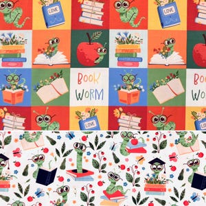 Bookworm Quilt Block Fabric by the Yard 100% Premium Cotton “book Worm ...