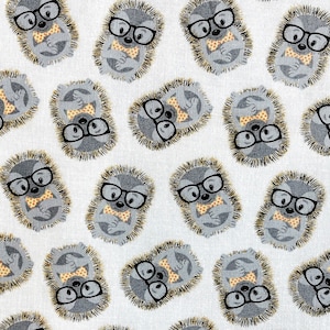 Wild and Free Hedgehogs on Gray Fabric By The Yard or Half Yards 100% Premium Cotton by Henry Glass glasses bow tie dot Safari Animals
