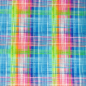 Bright Candy Plaid Fabric by the Yard 100% Premium Cotton by Timeless Treasures LARGE SCALE bold crayon drawn tartan lime green fuchsia blue