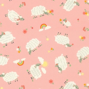 Robert Kaufman Cuddly Countryside Sheep on Pink Fabric by The Yard 100% Premium Cotton baby animals lambs ewes flowers cute animal farm