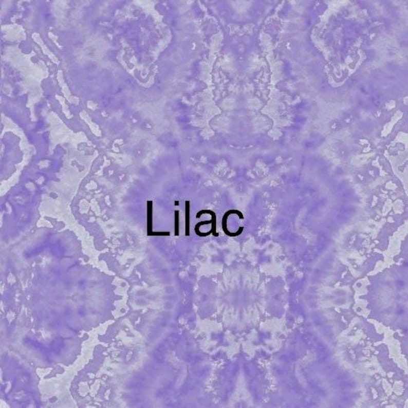 May include: A purple and white tie-dye pattern with the word "Lilac" in black text.