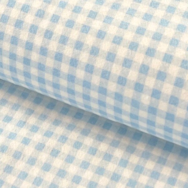 Light Blue & Cream 1/4” Gingham Check Flannel Fabric By The Yard or Half Yards 100% Premium Cotton Juvenile buffalo plaid by Riley Blake