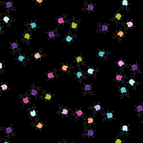 Bright Bugs on Black Fabric By The Yard 100% Premium Cotton “I’m Buggin’ Out” by Studio E bug beetles garden colorful insects