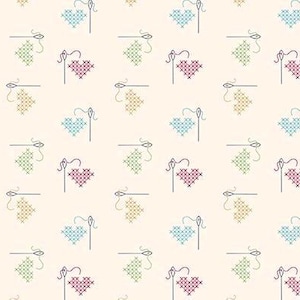 Stitched Hearts Fabric by the Yard 100% Premium Cotton “Hush Hush 5” by Riley Blake small cross stitch needle thread sewing embroidery