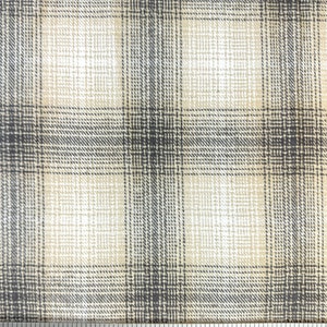 May include: A beige and gray plaid fabric with a subtle gradient effect. The fabric has a woven texture and a soft, comfortable feel.